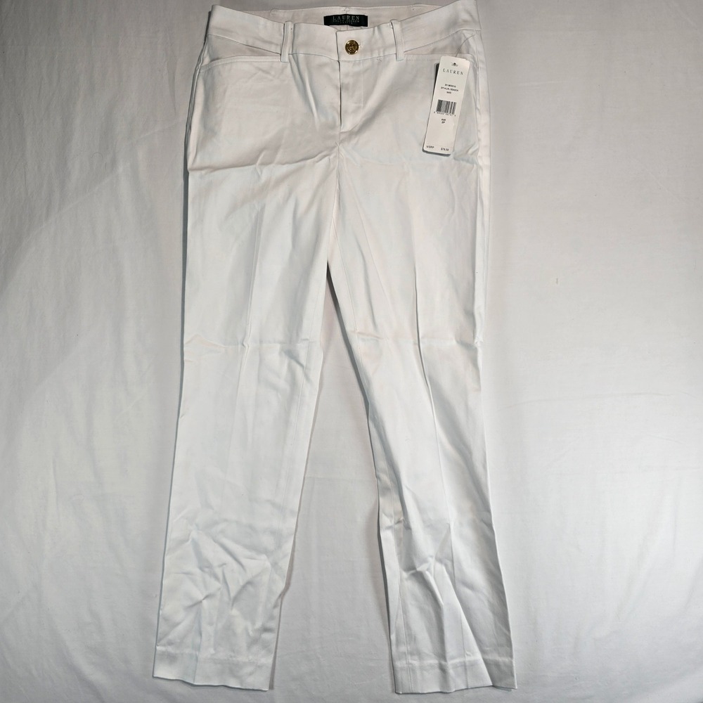 Lauren Ralph Lauren Petite White Stretch Cotton Straight Leg Dress Pants 2P NEW